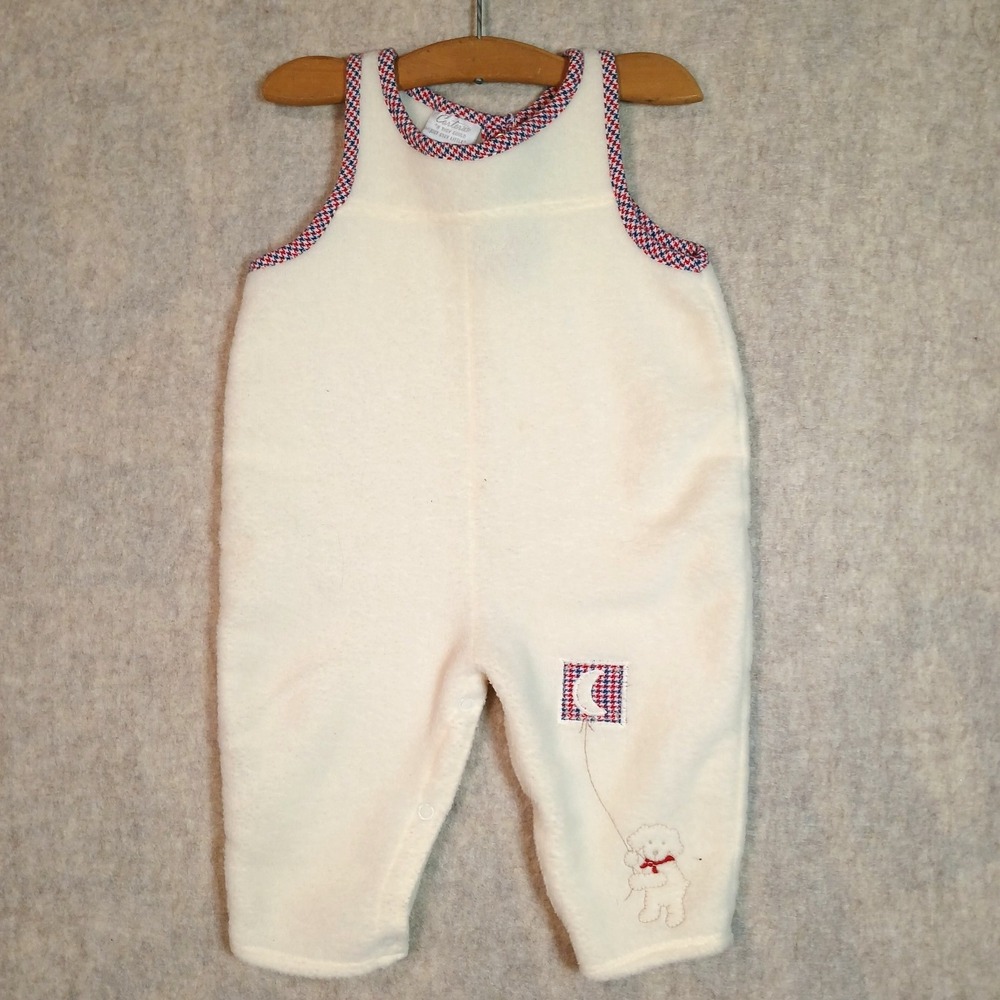 Vintage Carters Cream Fleece One Piece Jumper Size 6-9 Mo Dog Moon Houndstooth
